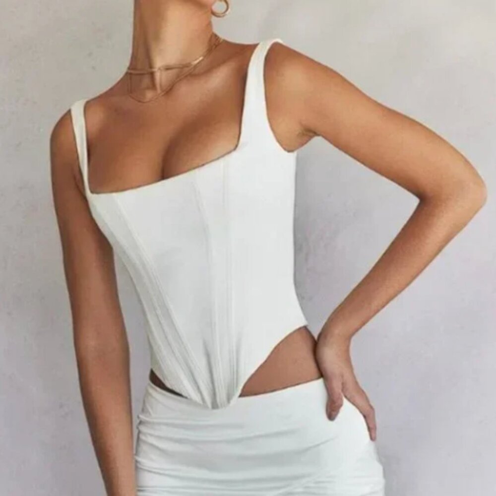 House of CB Rafa Ivory Satin Longline Bustier Corset Top